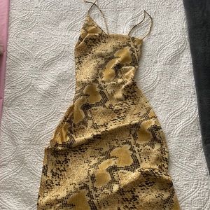 Open back midi cowl neck snake print dress